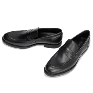 Brio Men's Penny Loafer Real Leather Shoes- Black